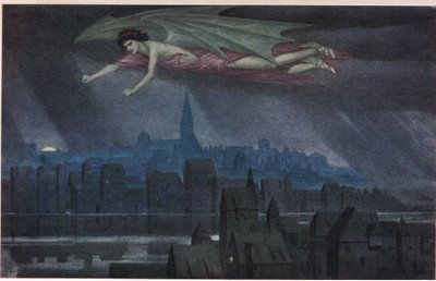 Lucifer vliegt over de stad. 