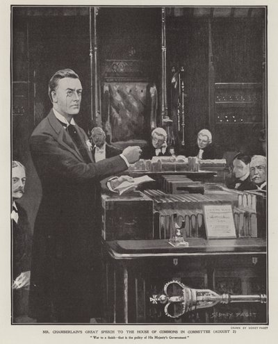 Toespraak van Joseph Chamberlain over de Boerenoorlog in het Lagerhuis op 2 augustus 1901 door Sidney Paget