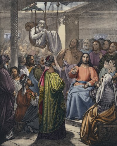 De zieke van de verlamming gebracht bij Christus door zijn vrienden door Siegfried Detler Bendixen