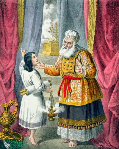 Eli ondervraagt Samuel over zijn visioen, 1870s door Siegfried Detlev Bendixen