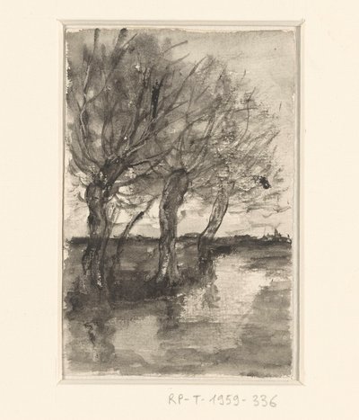 Bomen langs een sloot door Sientje Mesdag van Houten