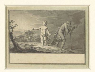 Het nieuwe en het oude jaar: een knaap en een grijsaard in een landschap door Sigmund Ferdinand Ritter von Perger