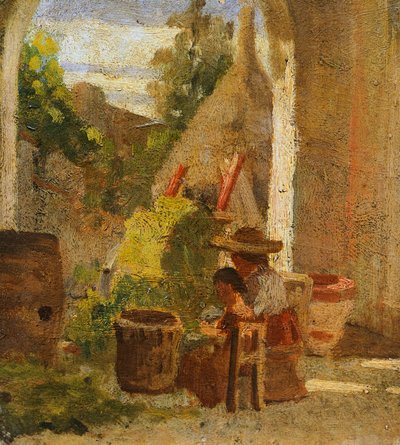 Rustieke loggia, Country Study drieluik door Silvestro Lega