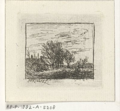 Landschap met huizen en bomen door Simon Andreas Krausz