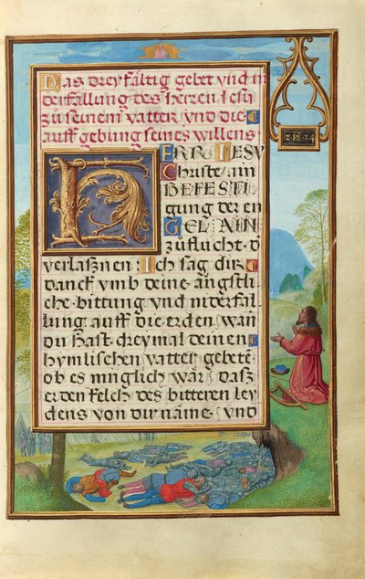 Rand mit David, der Gott anfleht, die Pest zu beenden door Simon Bening