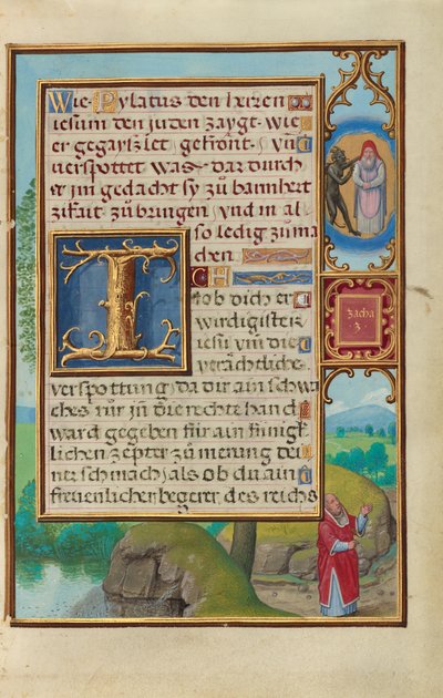 Rand mit der Vision des Hohenpriesters und des Teufels von Sacharja door Simon Bening