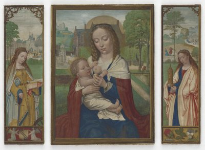 Maagd en Kind; Heiligen Catharina en Barbara door Simon Bening