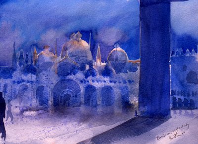 Basiliek, nachtstudie, 2006 (aquarel op papier) door Simon Fletcher