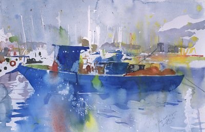 Blauwe boot La Spezia, Italië, 2002 (aquarel) door Simon Fletcher