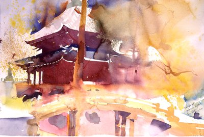 Brug bij Chion in Kyoto, 2000 (aquarel) door Simon Fletcher