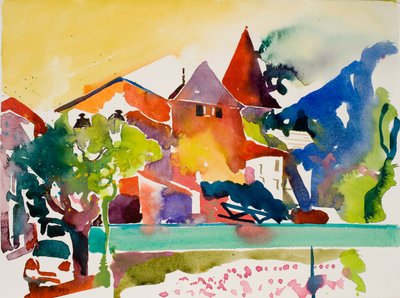 Auto, groene streep, 2017 (aquarel op papier) door Simon Fletcher