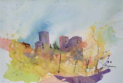 Caseneuve, Frankrijk, 2001 (aquarel) door Simon Fletcher