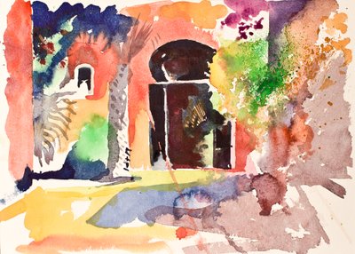 Rechtbank en deur, 2016 (aquarel) door Simon Fletcher