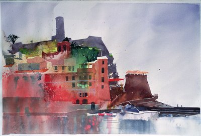Fernazza, Acht boten, 2002 (aquarel op papier) door Simon Fletcher