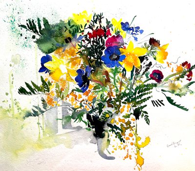 Groot boeket, 2005 (aquarel) door Simon Fletcher