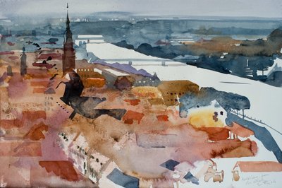 Heidelberg vanaf het Schloss, 2006 (aquarel) door Simon Fletcher