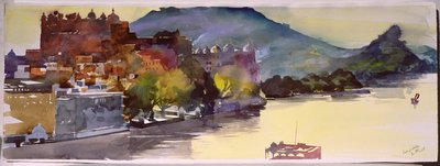 Pichola-meer, 2007 (aquarel op papier) door Simon Fletcher