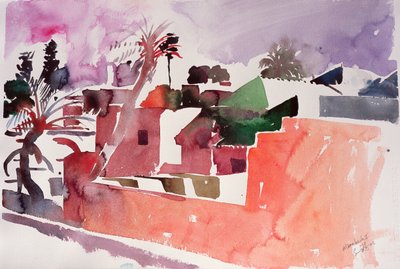 Marrakech 1 (aquarel op papier) door Simon Fletcher