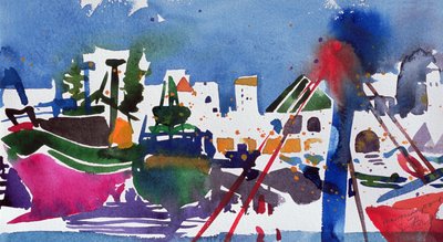 Marokkaanse haven (aquarel op papier) door Simon Fletcher