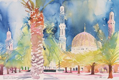 Muscat, Grote Moskee, 2004 (aquarel op papier) door Simon Fletcher