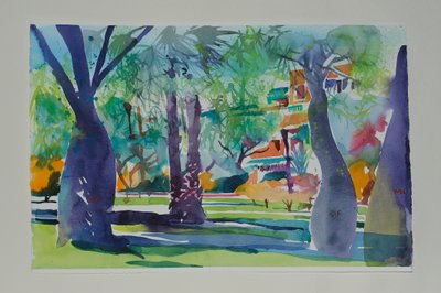 Schilders bij de Mamounia, 2010 (aquarel op papier) door Simon Fletcher