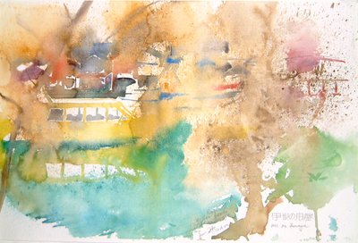 Regen en gele boten, 2000 (aquarel) door Simon Fletcher