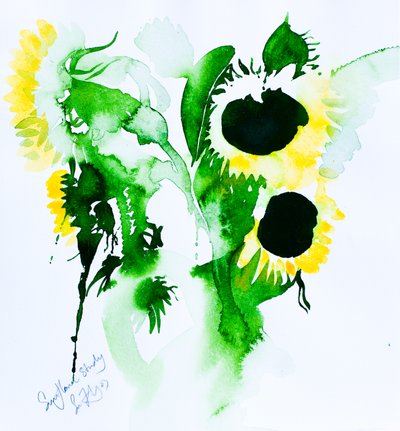 Studie zonnebloemen, 2005 (aquarel) door Simon Fletcher