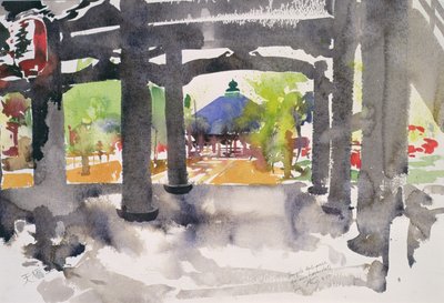 Tempel ingang, Amanohashidate (aquarel op papier) door Simon Fletcher