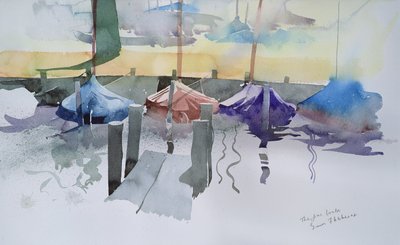 De vijf boten, 2002 (aquarel) door Simon Fletcher