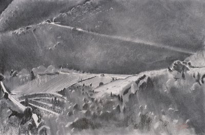 De hoofdweg, 2001 (pastel en gemengde techniek op papier) door Simon Fletcher