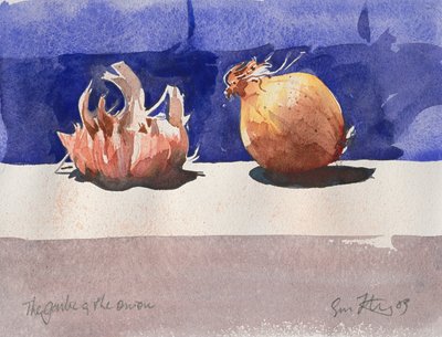 De knoflook en de ui, 2003 (aquarel) door Simon Fletcher