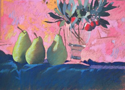 Drie groene peren, 2004 (pastel) door Simon Fletcher