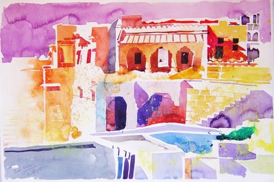 Tibetaans Jaisalmer (aquarel op papier) door Simon Fletcher