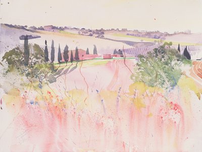Toscane ten zuiden van Montalcino, 2002 (aquarel) door Simon Fletcher