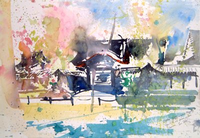 Onder kersen Kyoto, 2000 (aquarel) door Simon Fletcher
