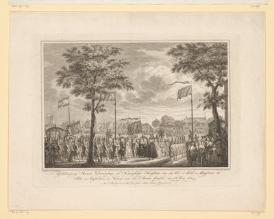 Afscheid van Willem V en echtgenote aan de Buiten Amstel, 1768 door Simon Fokke