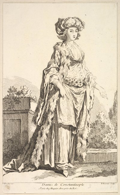 Dame van Constantinopel, uit Recueil de diverses fig.res étrangères Inventées par ..., 18e eeuw door Simon Francois Ravenet