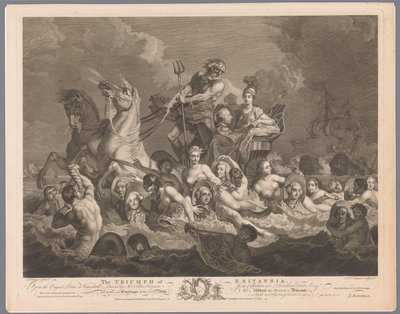 Allegorie op de Britse marine en de overwinning op de Franse vloot door Simon François Ravenet (le vieux)