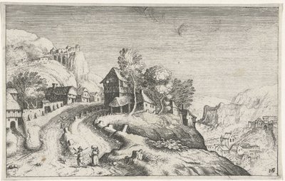 Dorp in een berglandschap door Simon Frisius (attributed to)