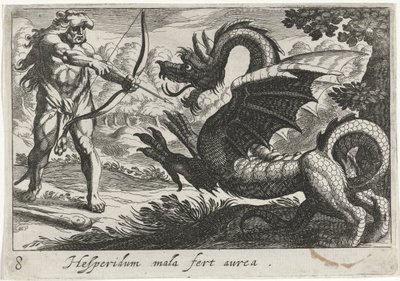Hercules doodt de draak Ladon door Simon Frisius