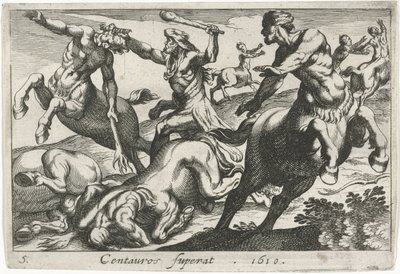 Hercules in gevecht met de centauren door Simon Frisius