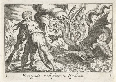Hercules in gevecht met de hydra van Lerna door Simon Frisius