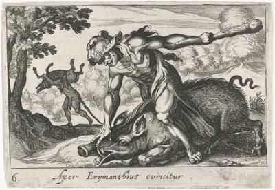 Hercules vangt het zwijn van Erymanthus door Simon Frisius