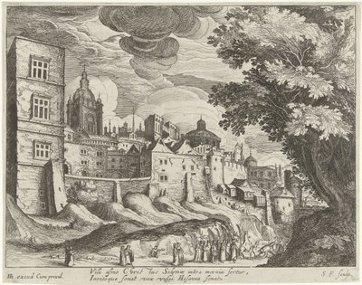 Landschap met de intocht van Christus in Jeruzalem door Simon Frisius