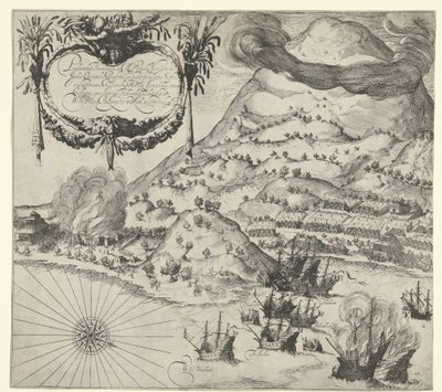 Overwinning van de Hollanders op de Portugezen op Tidore (linkerplaat), 1605 door Simon Frisius