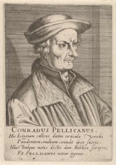 Portret van Conrad Pellican door Simon Frisius