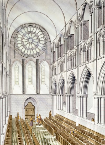 Het interieur van de kerk, Byland Abbey (aquarel op papier) door Simon Hayfield