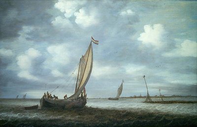 Schepen in een riviermonding door Simon Jacobsz. Vlieger