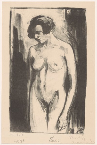 Studie van een staande naakte vrouw door Simon Moulijn (signed by artist)