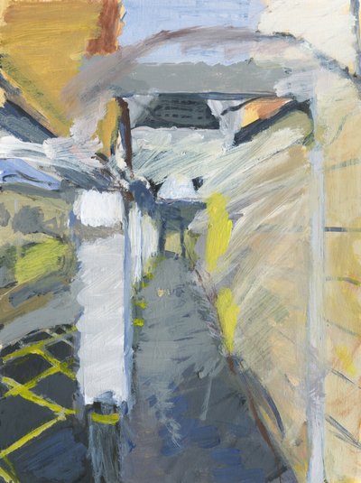 Loopbrug parkeergarage, 2024 (acryl op papier) door Simon Neville
